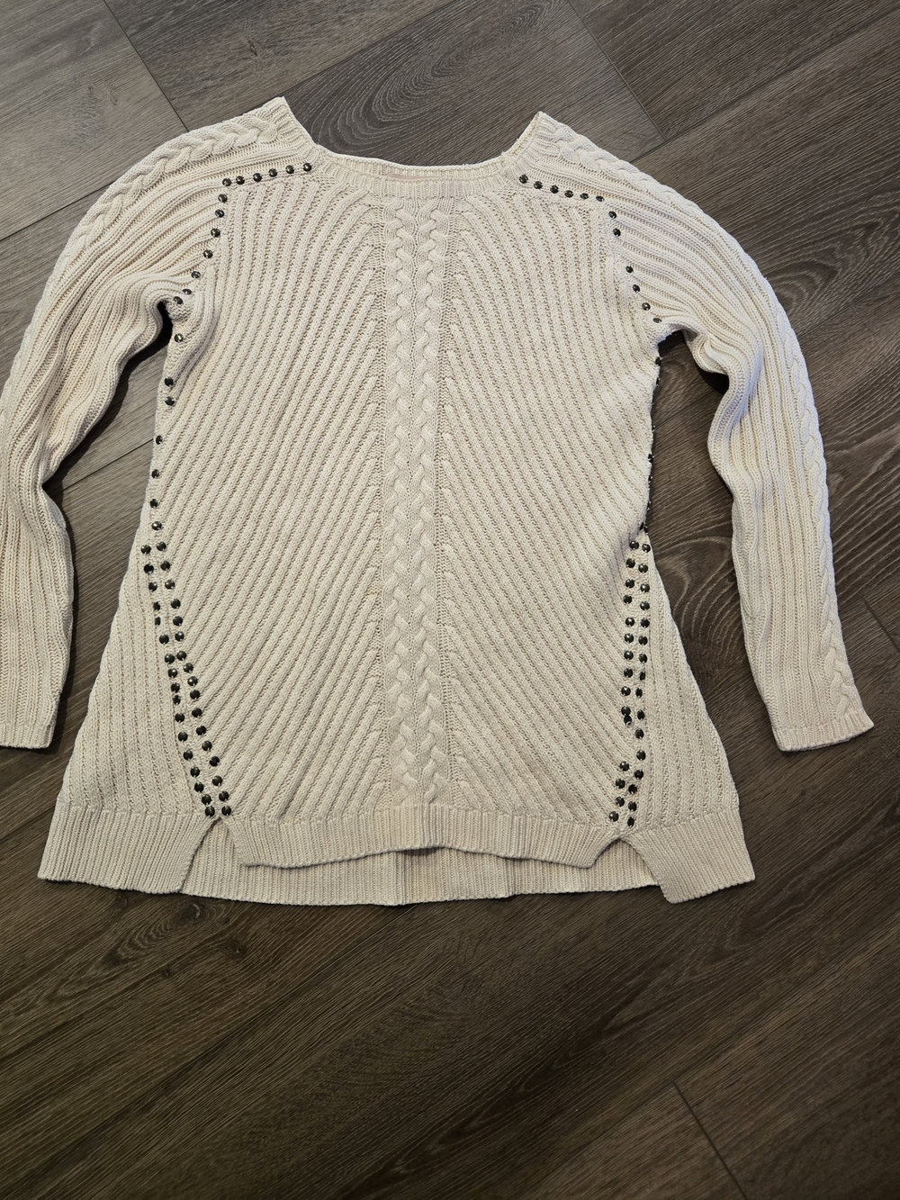 Philosophy Cream Cable Knit Sweater with Stud Accents